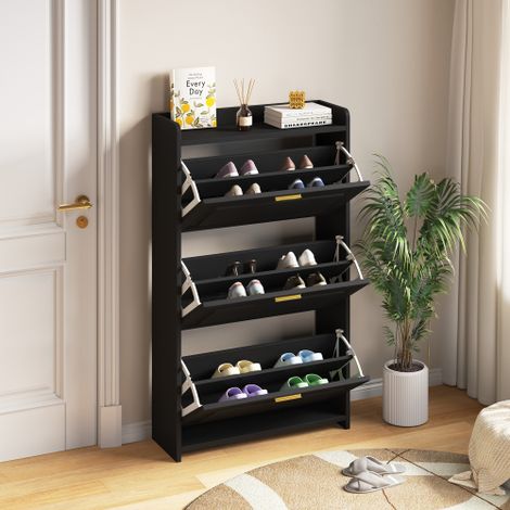 Armoire à chaussures haute 70 x 24 x 120 cm – 6 compartiments, en MDF et panneaux de particules, couleur noire – Idéale pour entrée, couloir, salon ou bureau