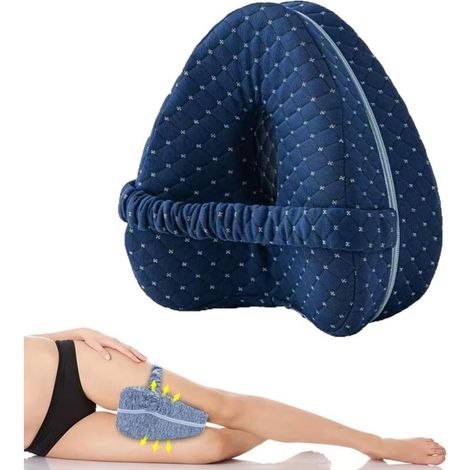 Oreiller de Genou Dormeur Latéral – Coussin Jambe Mousse à Mémoire, Soulagement Douleurs Sciatique et Hanche, Bleu Marine (1/5)