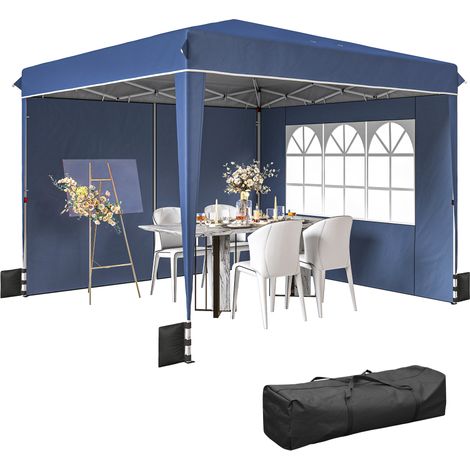 Outsunny Gazebo 3x3 m Pieghevole con Pareti, Sacchi Sabbia, UV50+, Blu Scuro