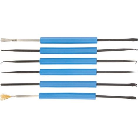 Velleman Kit de nettoyage de soudure 6 pièces, ensemble complet avec couteau, brosses, grattoir, crochets, fourches et pointes, enlever résidus de soudure, nettoyer connexions et entretien station de (1/5)