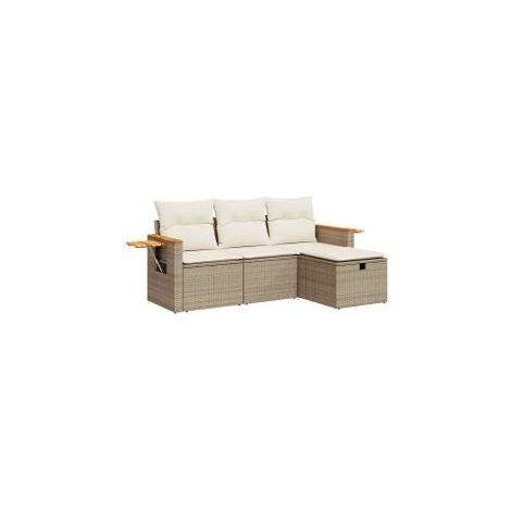 Salon de jardin avec coussins 4 pcs beige résine tressée (1/5)