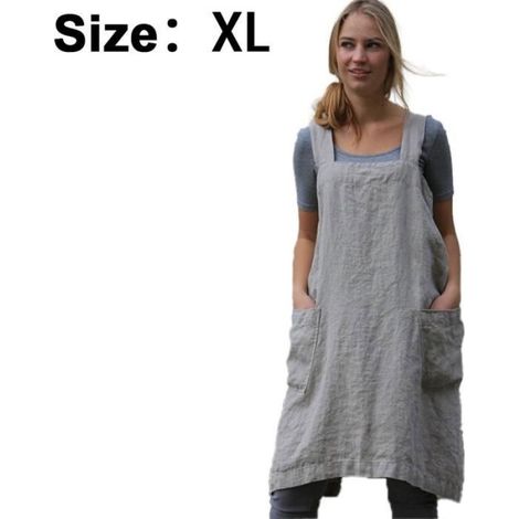 Tablier - Dos Croisé - Poche Pratique - Lin Et Coton - Gris - 1 Piece
