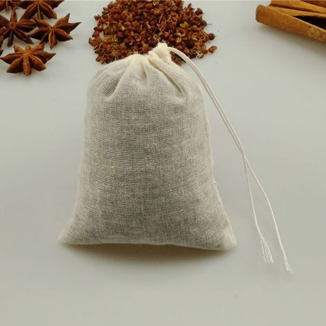 Sachet à herbes à cordon coulissant 13x16cm en coton multifonction pour bouillon thé épices cuisine maison (1/2)