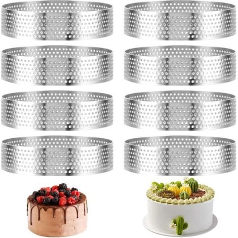 8 Pièce Cercle a Patisserie, 8 cm Cercle a Tarte Perforé, Moule a Tarte en Acier Inoxydable pour Gâteaux, Quiches, yd (1/4)