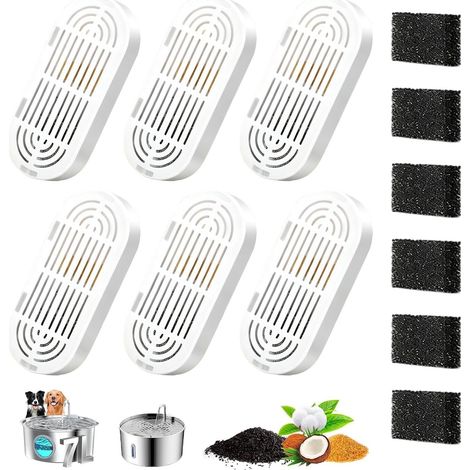 Filtre De Rechange pour Fontaine À Animaux Kit 6 recharges avec éponges Filtre Fontaine À Eau Pour Chiens Conçu Pour Distributeur Automatique De Boisson En Été (1/5)