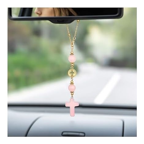 Pendentif voiture rétroviseur croix en cristal, ornement pour miroir auto, accessoire intérieur auto, décoratif de élégante automobile pour femmes (1/5)