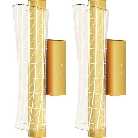 Led Wall Lamp 2 Pack, 9W Modern Indoor Geometric Mesh Wall Light, Colour Temperature Adjustable 3000K/4000K/6500K  Bedroom, Living Room, Hallway, Stairs, Gold Tone (1/5)