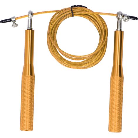 Corde à sauter robuste, durable, ajustable, flexible, fiable et professionnelle, accessoire de fitness pratique pour l'intérieur et l'extérieur. Alliage d'aluminium doré. (1/5)