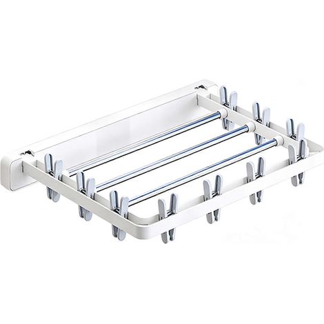 Étendoir à linge mural pliable - Porte-serviettes antirouille sans perçage pour salle de bain, petit appartement, balcon et buanderie (1/4)