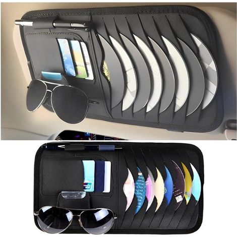 Dailygoods - Visiera parasole in pelle di alta qualità - Organizer per auto - Borsa multifunzionale - Custodia per CD - Porta occhiali da sole - Dimensioni 31 x 16 cm (1/5)