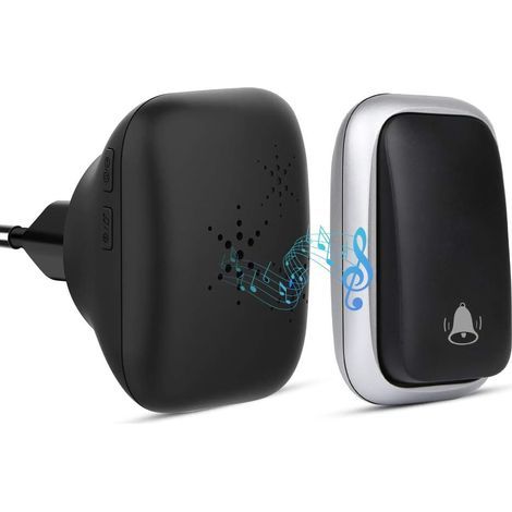 Wireless Doorbell, Self-Powered Doorbell, No Battery Required, Wireless Door Chime, Waterproof Push Button with 150m Range, 38 Chimes, 4 Volume Levels and LED - Black (1/5)