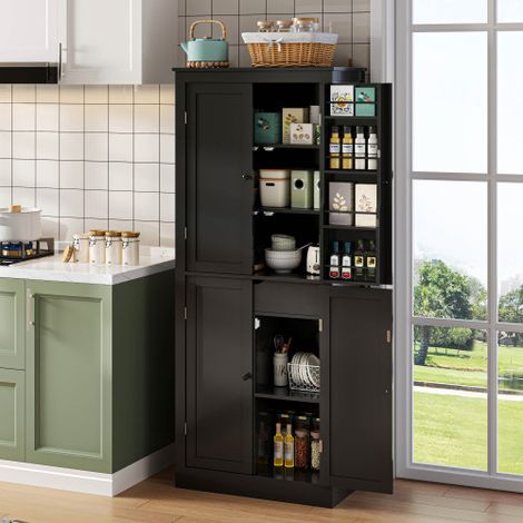 Mobile da cucina, mobile alto multifunzionale, credenza con due ante a ripiano, vani portaoggetti e cassetto interno, 182 × 40 × 75, adatto per cucina, sala da pranzo e soggiorno.