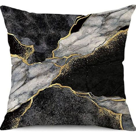 Lot de 4 housses coussin 45x45 cm marbre noir/or – déco salon & chambre (1/5)