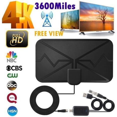 4K-Digital-Zimmerantenne mit 3600 Meilen Reichweite – Externer Signalverstärker – Empfang bis zu 150 Meilen – HDTV-kompatibel (1/5)