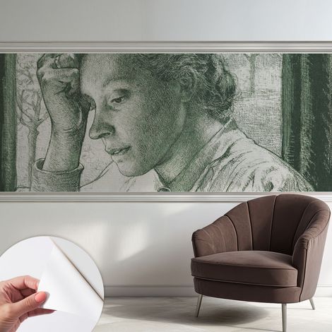 Selbstklebend Tapete modern - Wanddeko für Küche - Klebefolie Wand - luxus Look Nachdenkliche Frau 250x104 cm (1/5)
