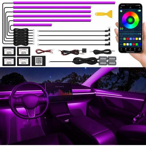 Kit éclairage LED intérieur voiture RGB 14 en 1 avec application sans fil et mode musique (1/5)