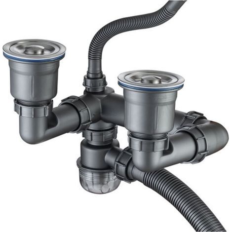 Vidage Complet Évier Double Rainure Compact Anti-Odeur Rétractable Adapté Tuyaux 40 50 Mm (1/4)