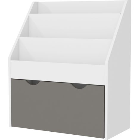 Librerie pour enfants de 3 à 8 ans à 3 étagères avec tiroir inférieur, en MDF, 62,5 x 30 x 70 cm, gris (1/5)