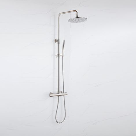 FugaFlow Eccelente Ensemble de douche de tête - thermostatique - douche de tête 25cm - flexible métallique - douchette à main sur barre - Acier