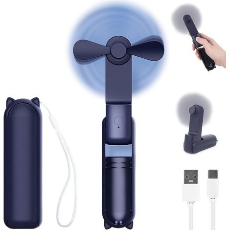 Mini ventilateur portable pliable – Alimentation par batterie 2000 mAh – Fonction banque d'alimentation USB – Silencieux pour bureau et voyage (1/5)