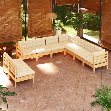 Muebles de jardín 9 pzas y cojines madera maciza de pino crema vidaXL (1/5)