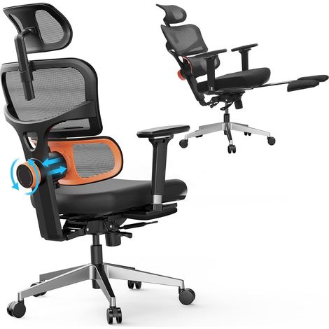 Sedia da ufficio ergonomica con poggiapiedi - Sedia da ufficio con schienale alto - Supporto lombare regolabile unico - Schienale - Sedia con braccioli 4D per ufficio domestico (Pro) (1/5)