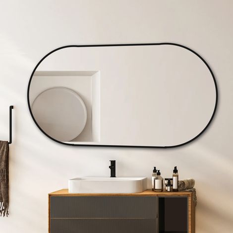 Miroir mural arche 60x120 cm cadre aluminium noir, miroir HD sans cuivre argent, installation verticale ou horizontale dressing entrée décoratif