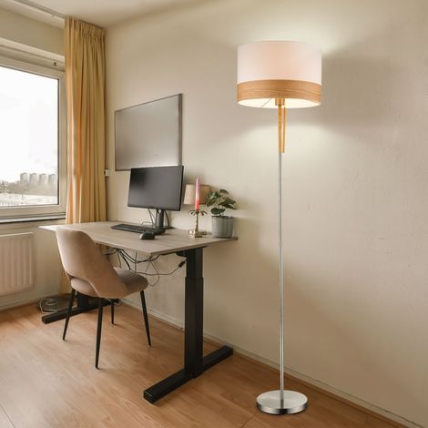 Stehlampe Stehleuchte Wohnzimmerlampe Standlampe Schlafzimmerleuchte Holzlampe, Textilschirm beige Nickel matt, Zugschalter, E27 Fassung, DxH 40x170cm