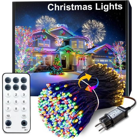 35M Guirlande Lumineuse de Noël, 300 LED Lumières de Noël Intérieur et Extérieure Électrique 8 Modes Etanche Guirlande Décorative pour Maison Sapin Fenêtre Fête Mariage Patio, Blanc Chaud (1/5)