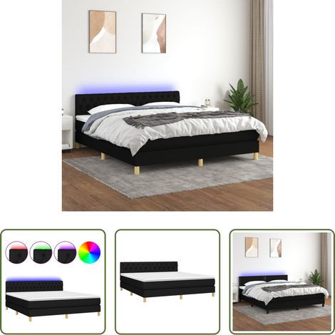 Sommier tapissier - Sommier à lattes de lit avec matelas LED Noir 160x200 cm Tissu (1/5)