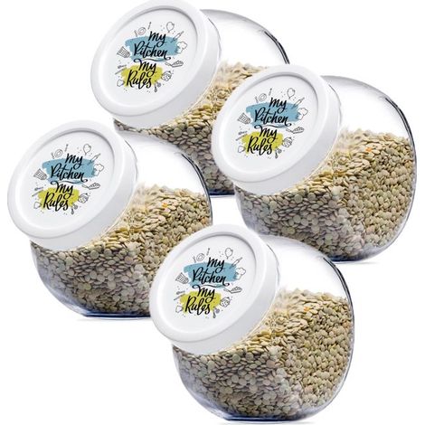 Bocal à bonbons - JUANIO - Lot de 4 - 1,5 L - Verre transparent - Couvercle à vis hermétique (1/3)