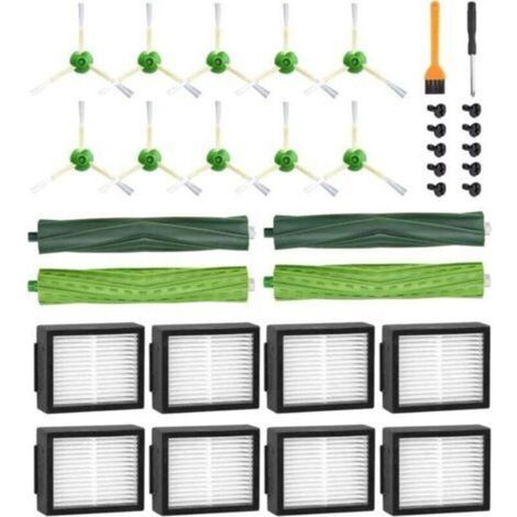 Piezas de repuesto para iRobot Roomba E5 E6 i7 i7+ i3 i3+ i4 i4+ i6 i6+ j7 j7+, kit de accesorios de repuesto para las series i/e/j de Roomba, 4 cepillos de goma, 8 filtros, 10 cepillos laterales (1/4)