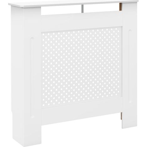 Cache-Radiateur Meuble Habillage Chauffage en Bois MDF Blanc Grille Ronde Décorative 78x19x82 cm (1/5)