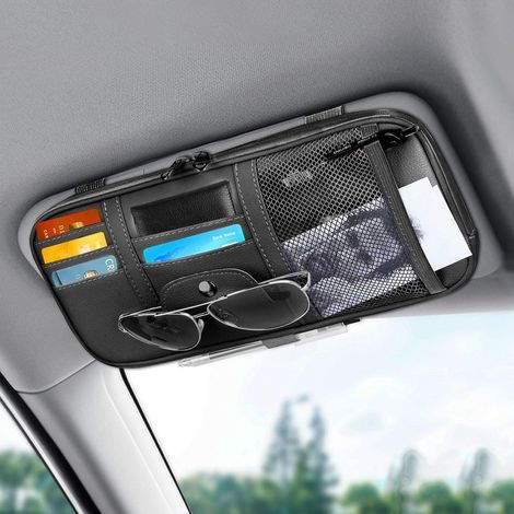 Leather Car Sun Visor Organizer, Car Glasses Holder, Car Organizer for Cards, Licenses, Pens, and Documents (1/5)