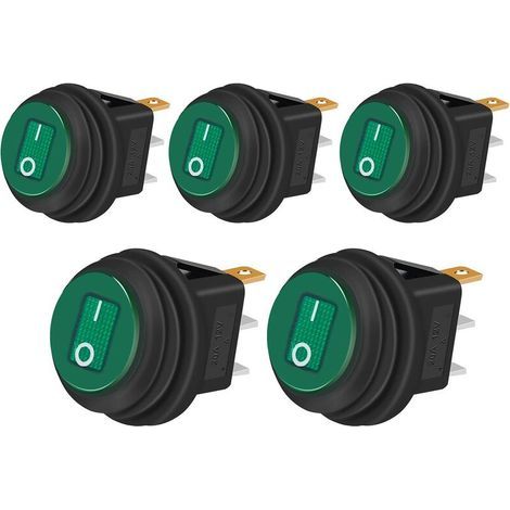 Five waterproof toggle switches, 12V 20A 2 positions, KCD1 (green). - Suitable for domestic and household use. (1/4)