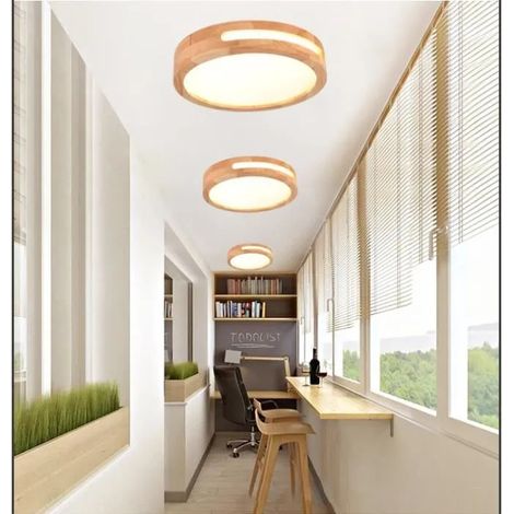 Yowei Lot de 3 Plafonnier LED Bois,Plafonnier Moderne Rond 4500k Plafonnier Luminaire Naturelle pour Salon Chambre,Ø30cm (1/4)
