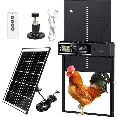1 Porte Poulailler Automatique, Aluminium, Panneau Solaire 7W, Minuterie, Affichage LED, Télécommande, Extérieur (1/5)