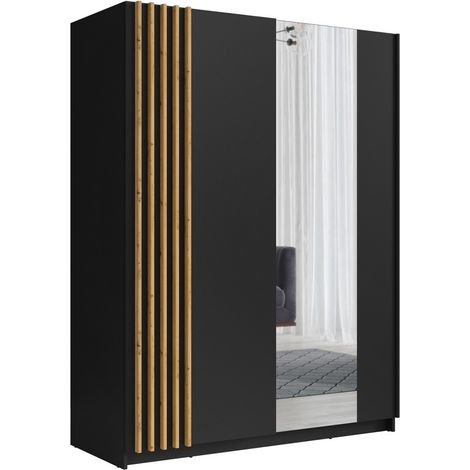 Schwebetürenschrank 200 cm - schwarz und Eiche - Kollektion VARIA