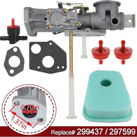 Carburateur (7 pièces) pour moteur Briggs & Stratton 299437 (remplace 297599) avec joints - Accessoires pour tondeuses à gazon et outils de jardin motorisés