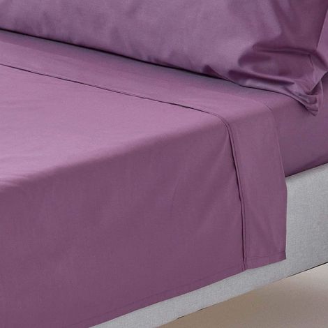 HOMESCAPES Drap plat uni 100% coton égyptien 200 fils coloris raisin 180 x 290 cm (1/5)