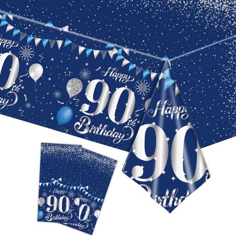 Tischdecke 90. Geburtstag Marineblau Silber 2 Stück Einweg-Tischdecke für Damen & Herren