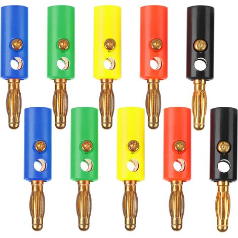 2er-Set U54 4mm Bananenstecker in Laternenform, vergoldet, mit Befestigungsschrauben, Rot, Schwarz, Gelb, Grün, Blau (1/5)