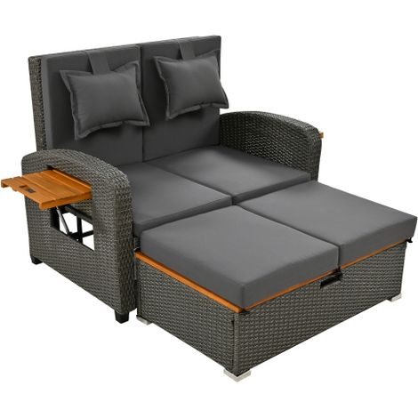 Salon extérieur 2 places rotin,inclinable,pouf convertible avec coussins