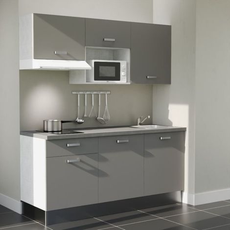 Kochnischen K30L-PT - 180 cm mit Arbeitsplatte und spüle - Graue Front - graue Laminatplatte - Edelstahl-Spüle - Kredenzen nein (1/5)