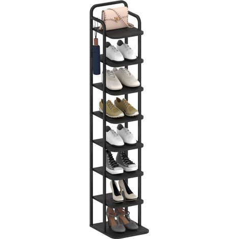 Étagère à Chaussures Verticale à 8 Niveaux, Tour à Chaussures pour Petits espaces, autoportante, réglable, Gain de Place, Noir (1/5)