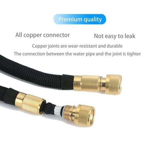 Tuyau D Arrosage Extensible - 7.5 M - 8 Fonctions De Jet - Extensible X3 - Connecteur Cuivre - Noir (1/4)