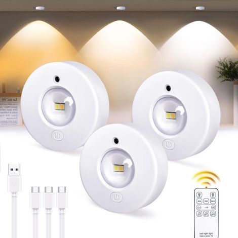 Un projecteur LED sans fil rechargeable d'une capacité de 1200 mAh, adapté à l'éclairage de cuisine, de vitrine et sous les armoires, doté d'une commande tactile et d'une télécommande. (1/4)