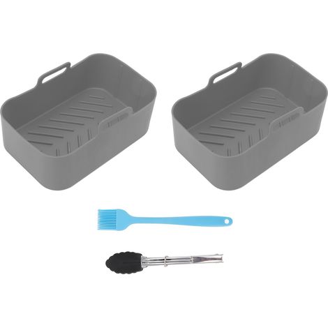 Lot de 2 Bacs Silicone pour Friteuse Air Ninja DZ201 Foodi 8QT, Antiadhésif Sans BPA avec Brosse et Pince, Gris (1/5)