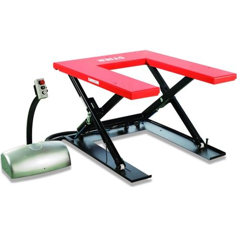 Table élévatrice à ciseaux STIER, en U, capacité de charge 1 000 kg, plate-forme 1 450x1 140 mm