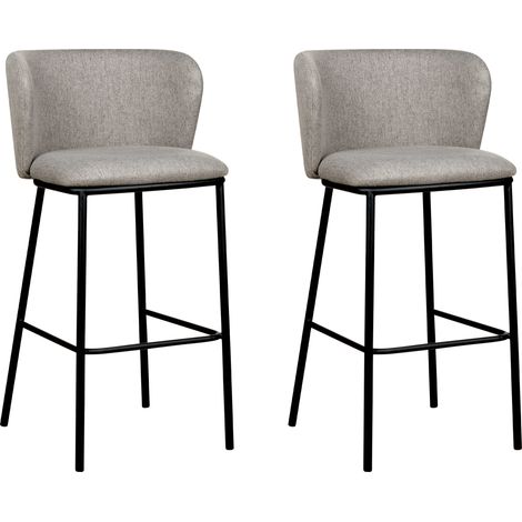 Conjunto de 2 sillas de bar modernas taburetes asiento tapizado poliéster sin reposabrazos respaldo curvo patas negras gris Mina